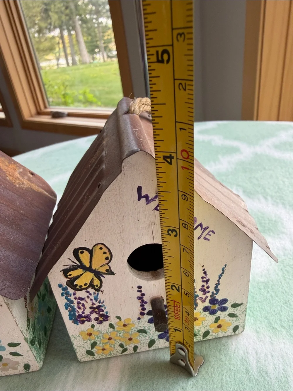 2 Hand-Painted Decorative miniature Birdhouses with Floral Butterflies